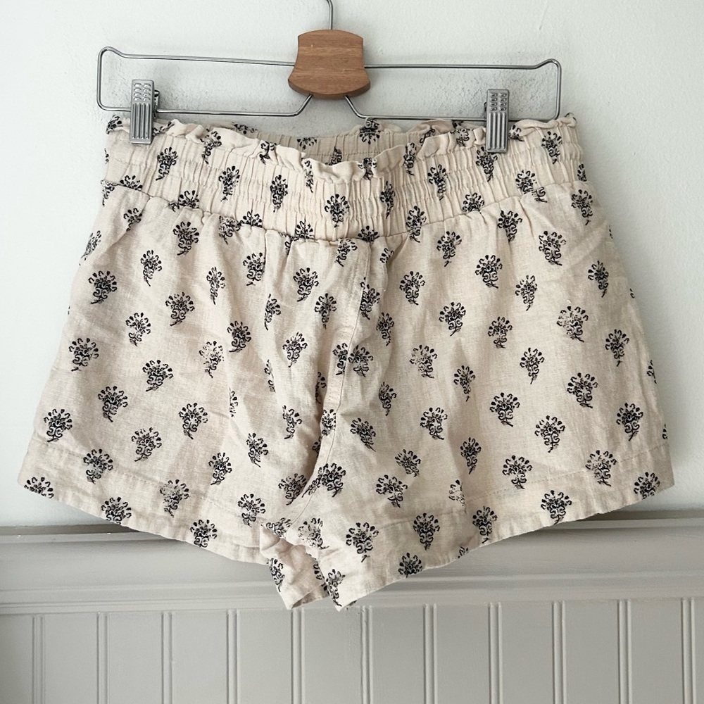 a new day Linen Blend Cream Print Casual Shorts medium - Picture 4 of 4